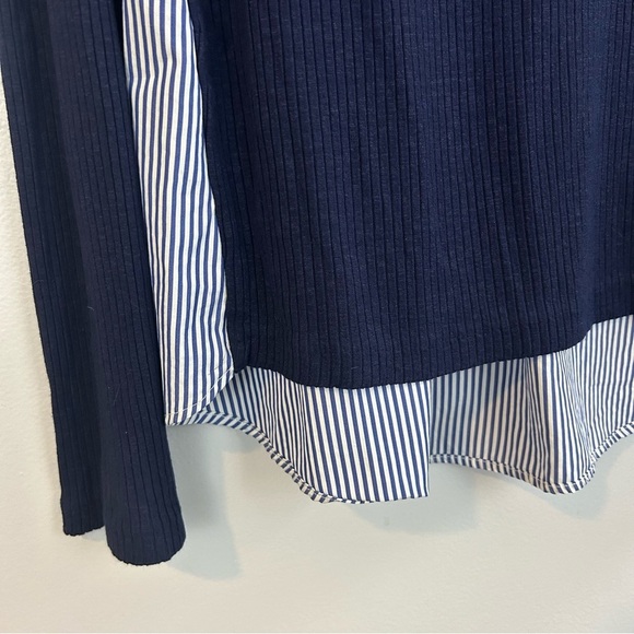 Sandro Blue Striped Knit Mixed Fabric Long Sleeve Top Size Large - Picture 4 of 11